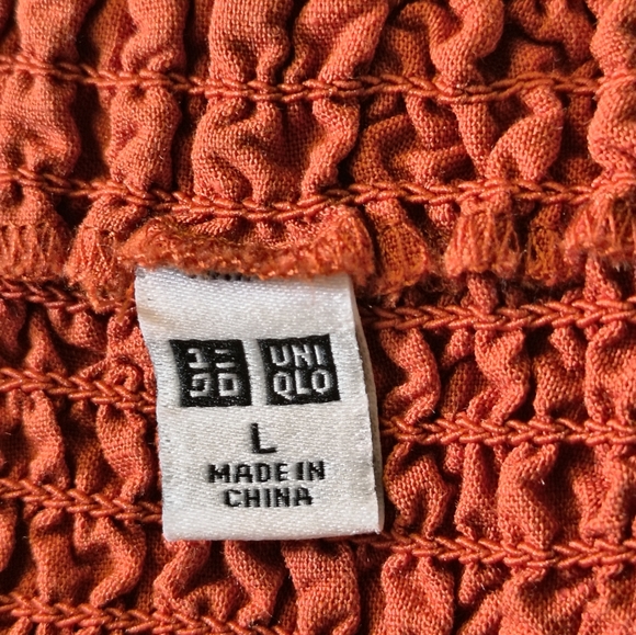 Uniqlo Linen Blend Shirring Sleeveless Dress Orange Size Large Summer Minimalist - Picture 12 of 12